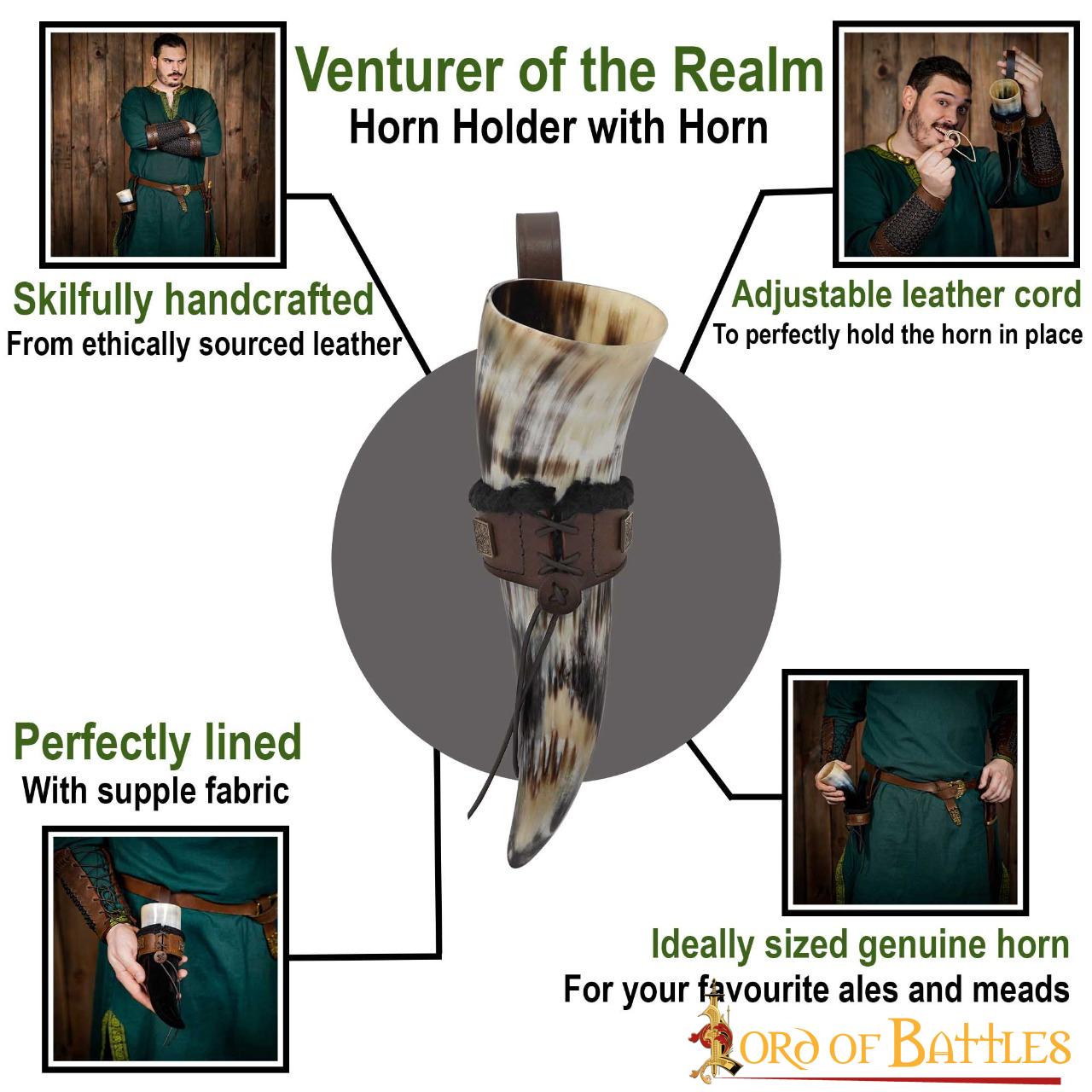 Venturer of the Realm Fur Lined Horn Holder with Horn Venturer of the Realm Fur Lined Horn Holder with Horn