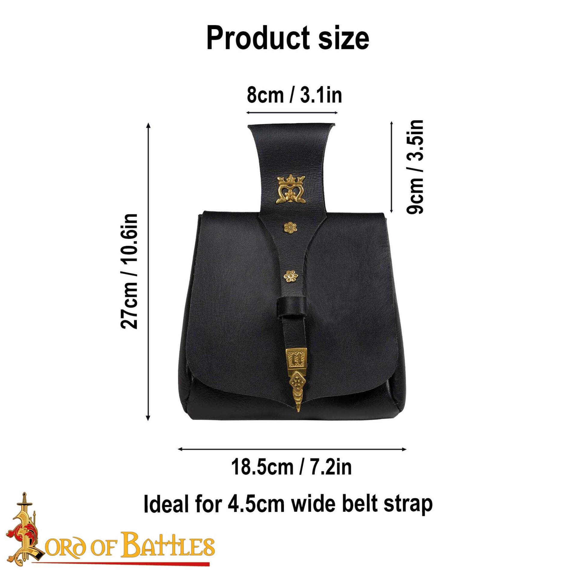 14th Century Medieval Leather Belt Pouch with Brass Mounts-25862BK 2 Pouch