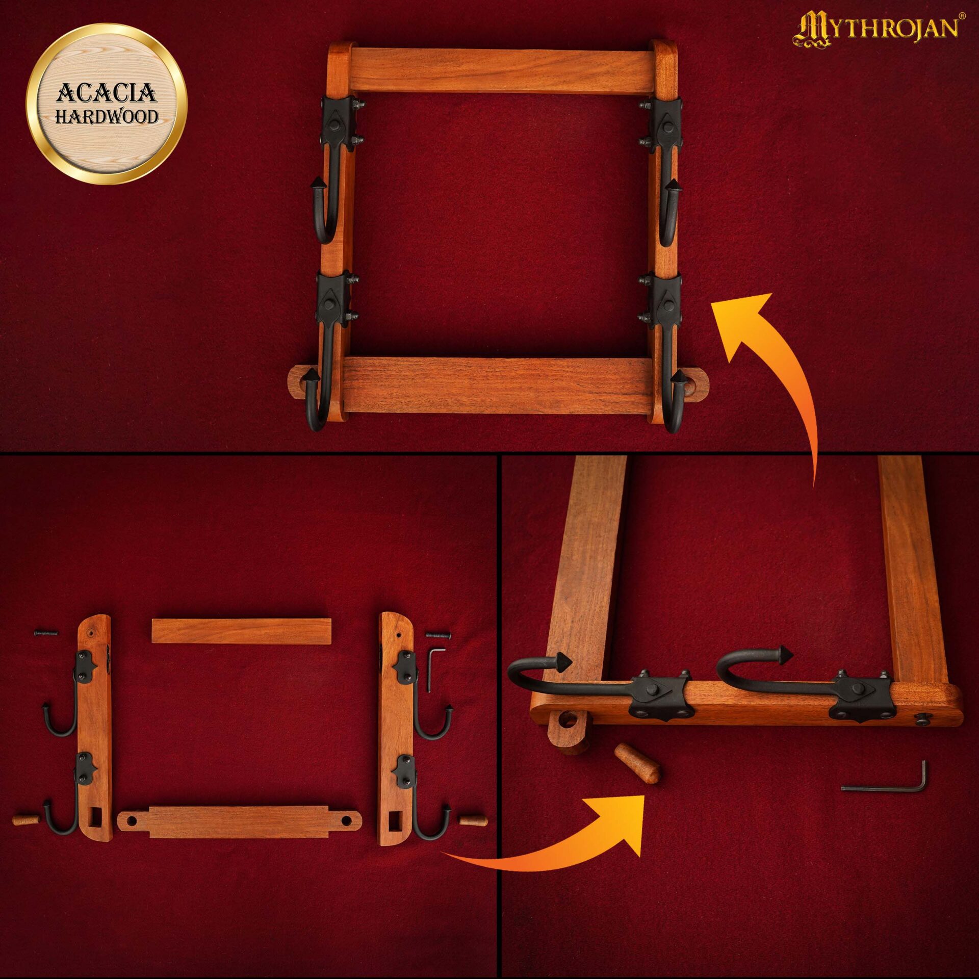 Mythrojan Solid Wood Two Tier Stand with Iron Hooks Solid Wood Stand