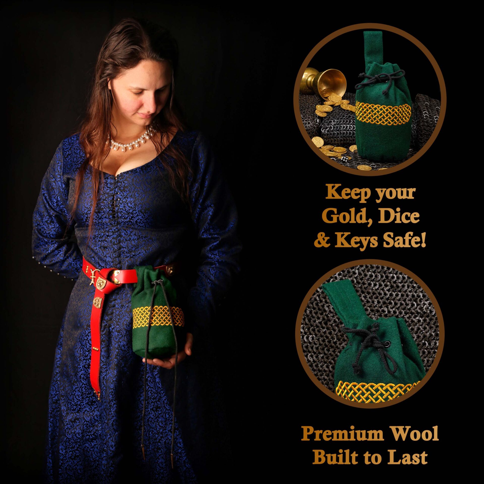 Medieval-Woolen-drawstring-belt-pouch-300795GN 4 Pouch