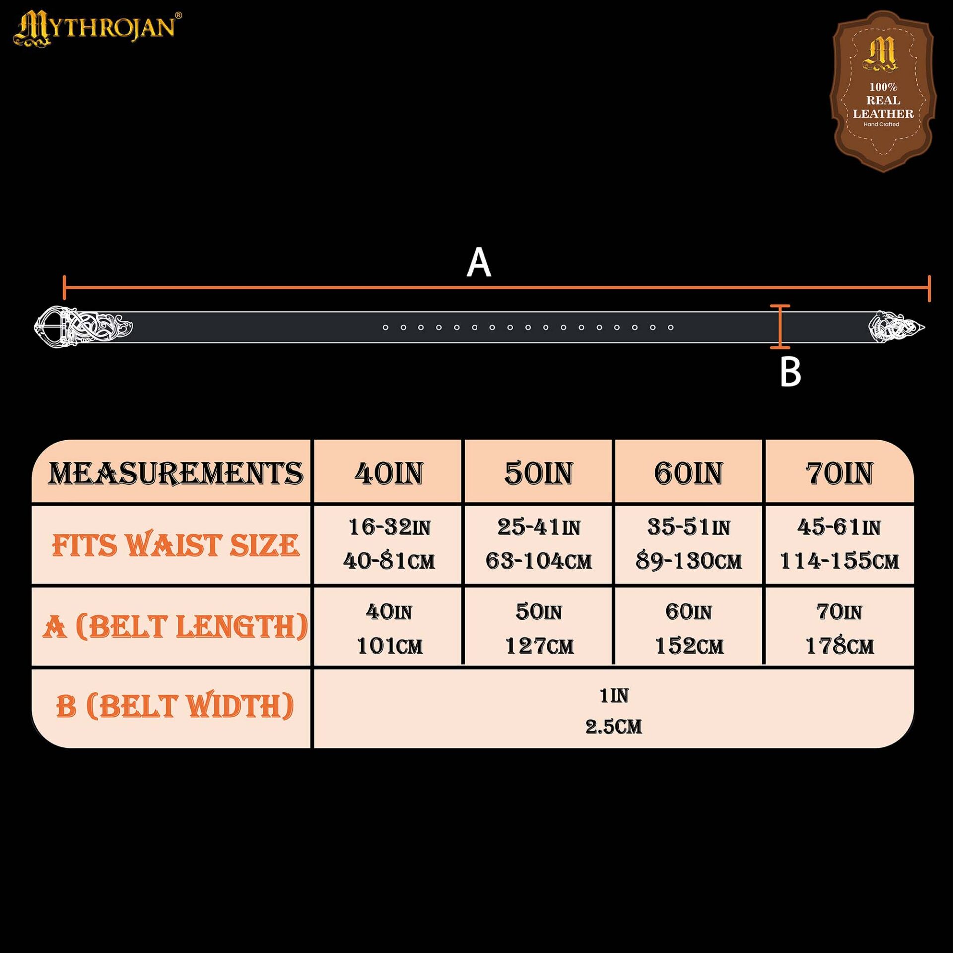 Viking Serpent Leather Belt with Brass Buckle Chape-300882BR 2 Leather Belt