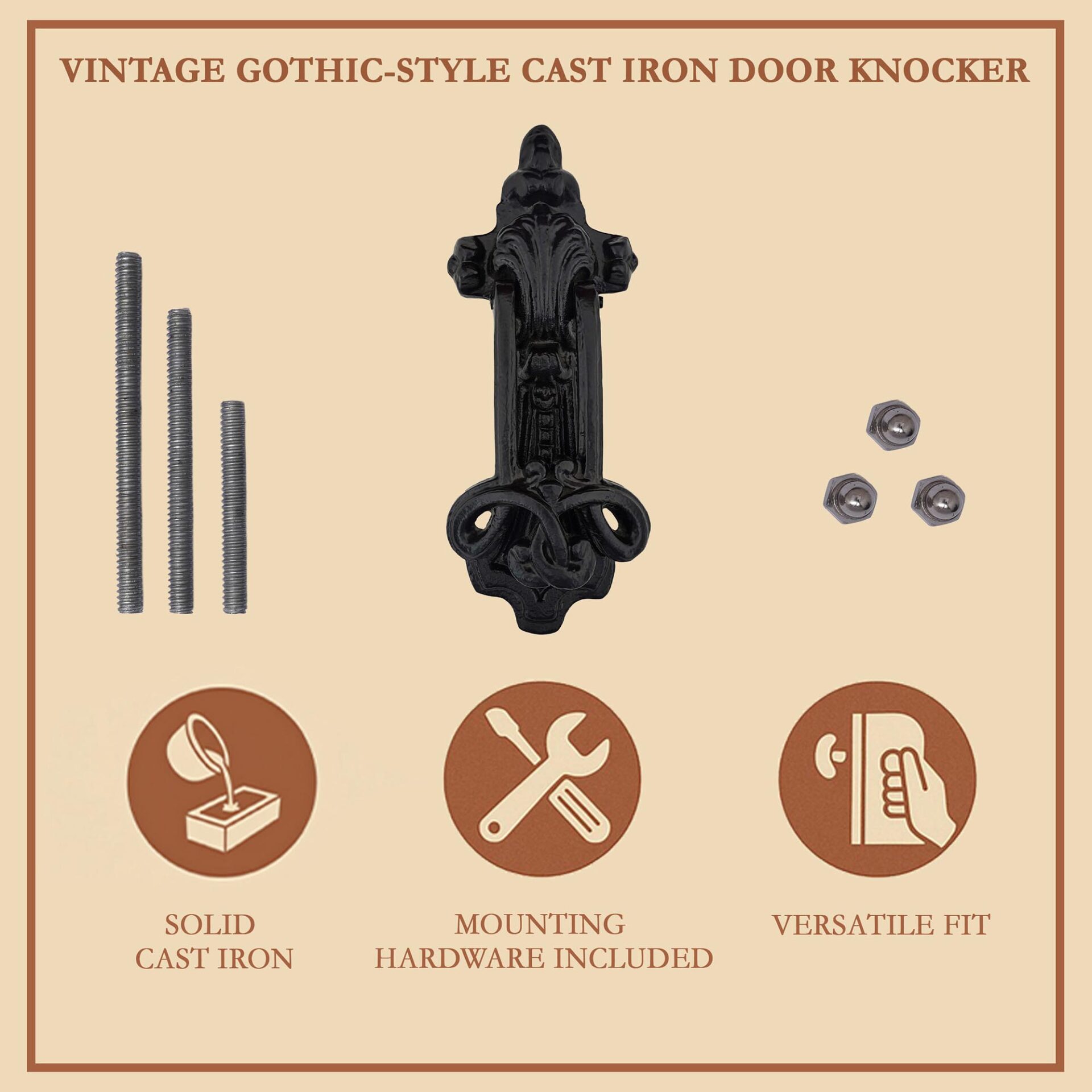 Vintage Cast Iron Door Knocker-500221 7 Gothic Front Door Knocker