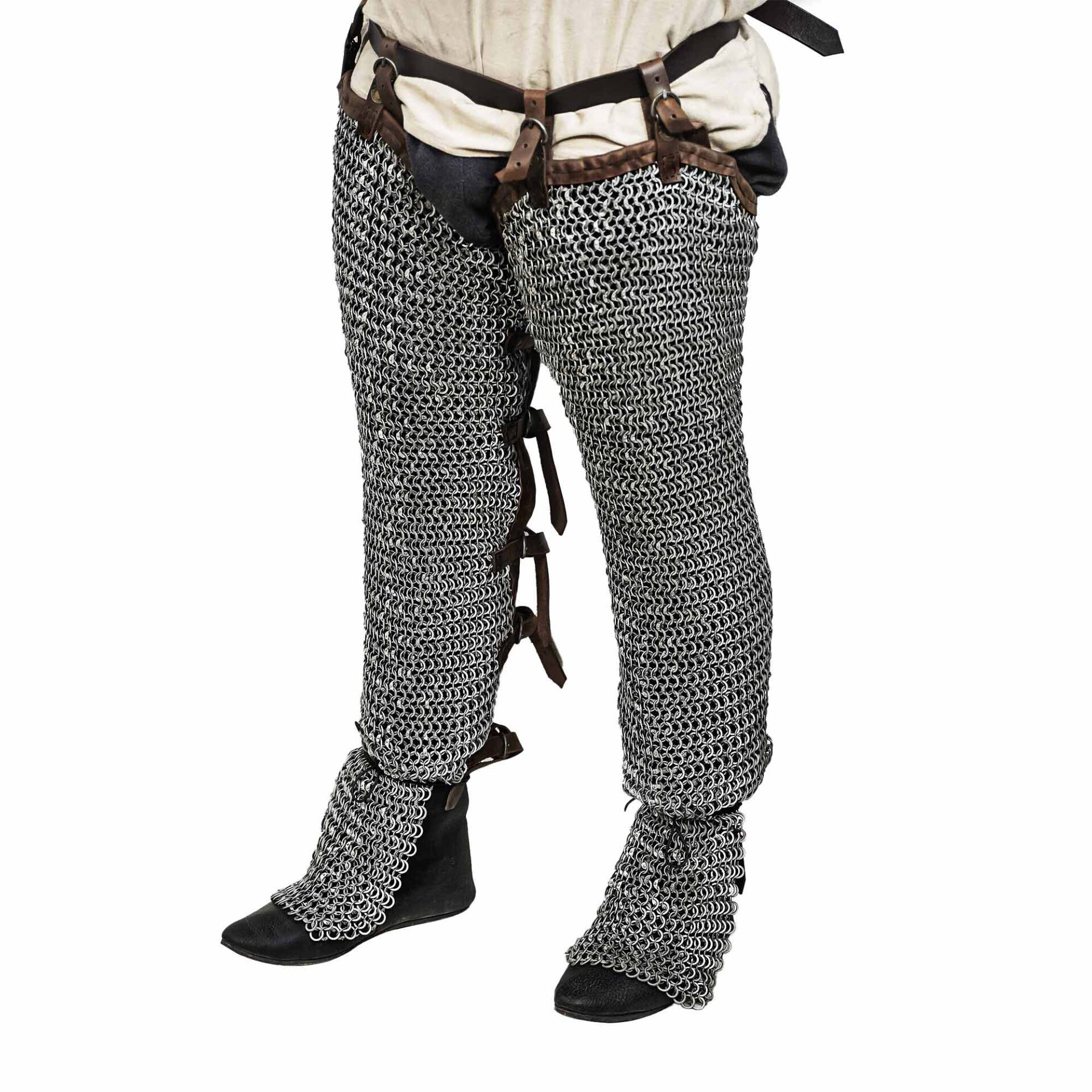 Round Ring Chainmail Leggings Chausses Hoses, Dome Riveted, ID 10 mm, Mild Steel