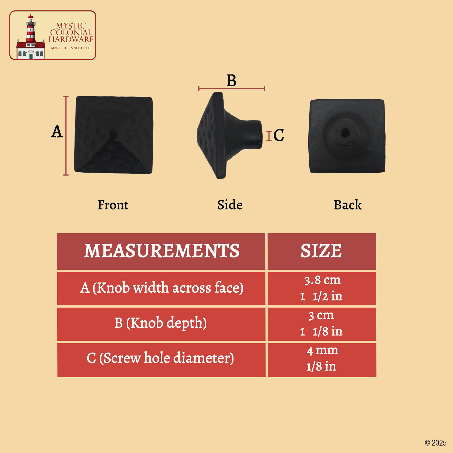 Cast Iron Square Drawer Knobs-50114OB-4SET 2 Hand Forged Iron Square Knob – 1 1/4 Inch Diameter