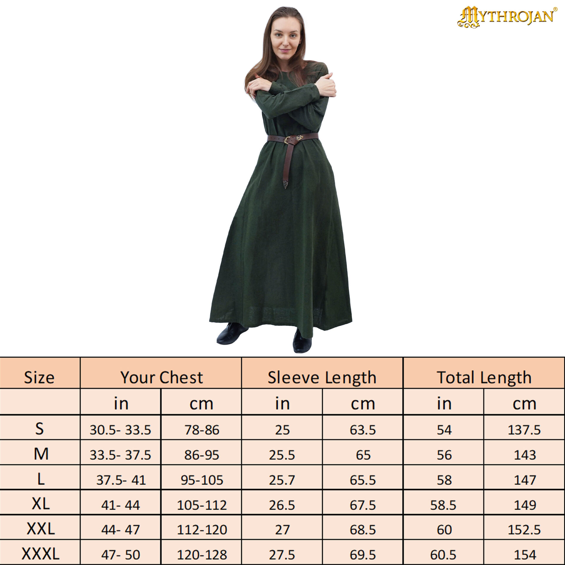 green-cotton-medieval-ladies-dress-sleeves-301098GN 2 Archeress Medieval Dress