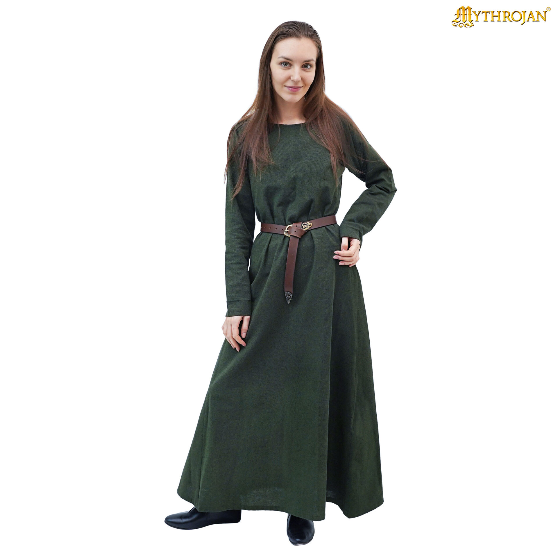 green-cotton-medieval-ladies-dress-sleeves-301098GN 3 Archeress Medieval Dress