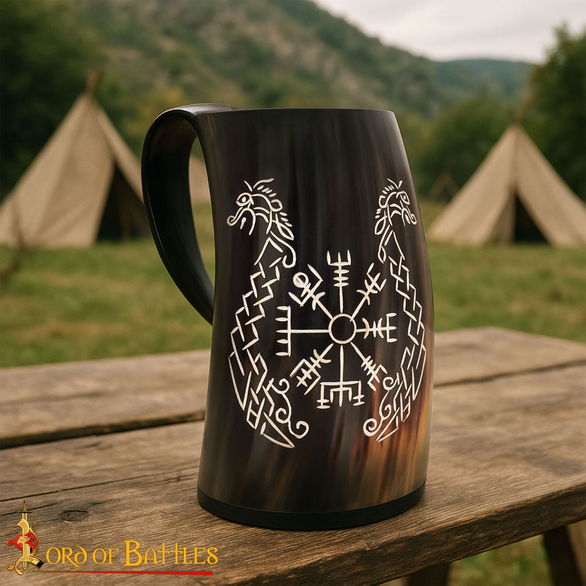 Viking Drinking Horn Tankard– Handcrafted with Engraving Horn Tankard,viking drinking horn