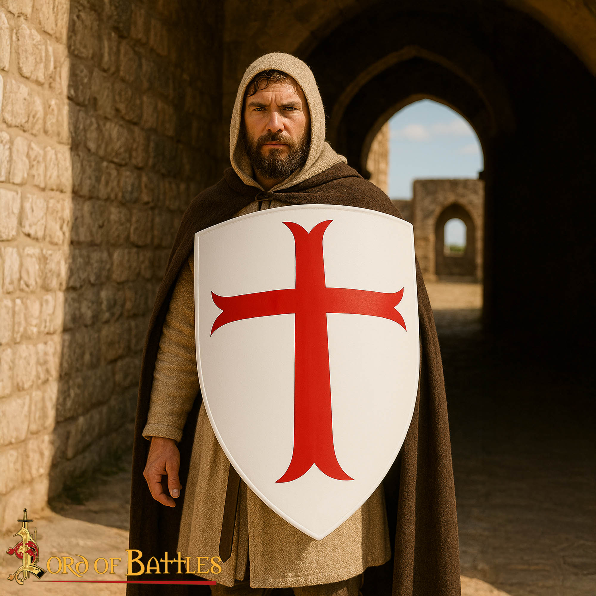 12th Century Crusader Heater Shield with Red Cross – Templar Knight Battle Shield-2108 1 Crusader Medieval Steel Shield