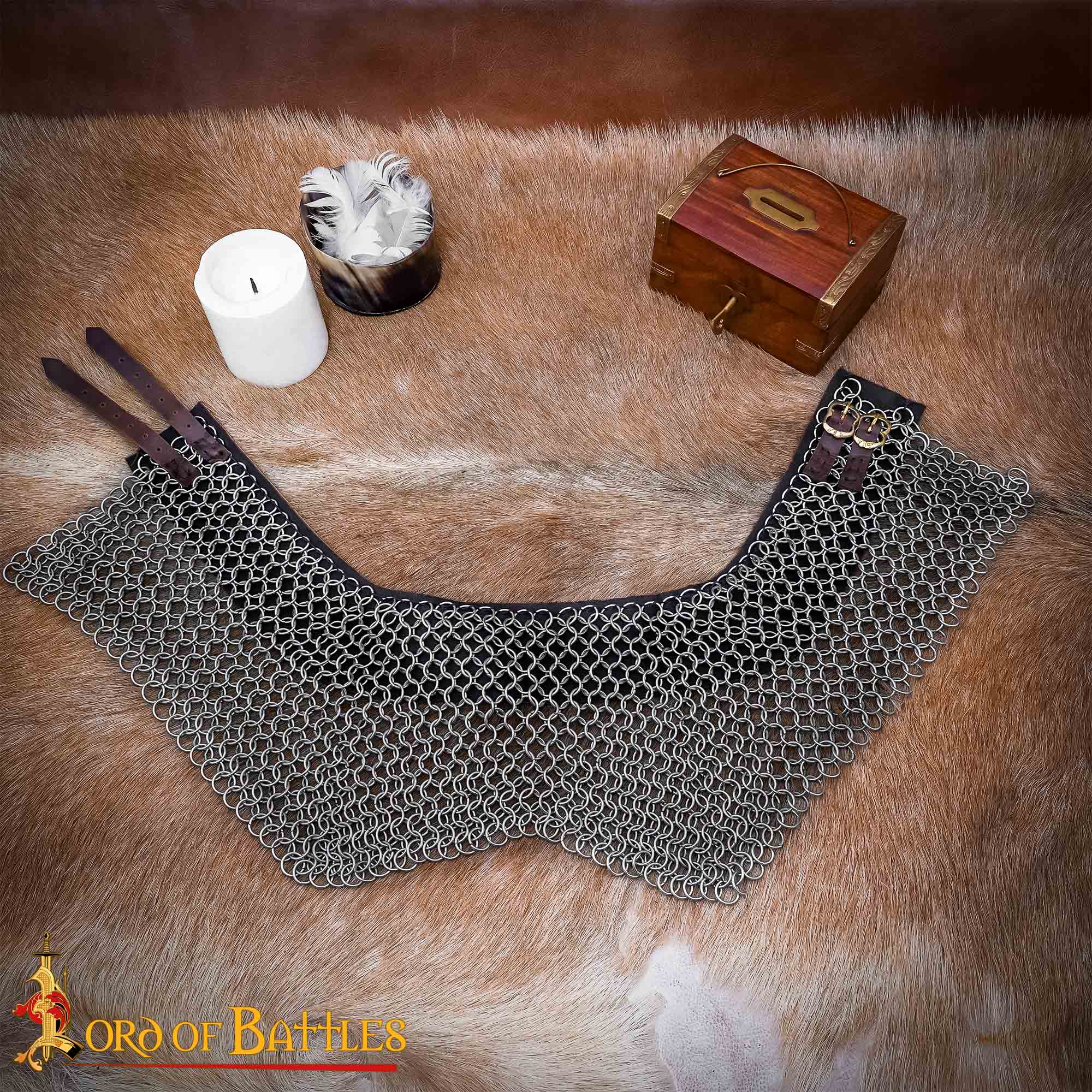 Medieval Chainmail Standard – High Tensile Butted Rings with Leather Trim – 9mm 16 Gauge Neck Protection Chainmail High Tensile Wire