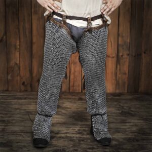 Flat Ring Chainmail Leggings Chausses, Dome Riveted, ID 9 mm, Stainless Steel