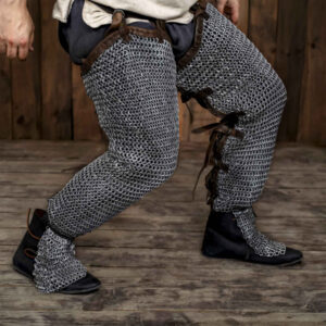 Flat Ring Chainmail Leggings Chausses, Dome Riveted, ID 9 mm, Stainless Steel