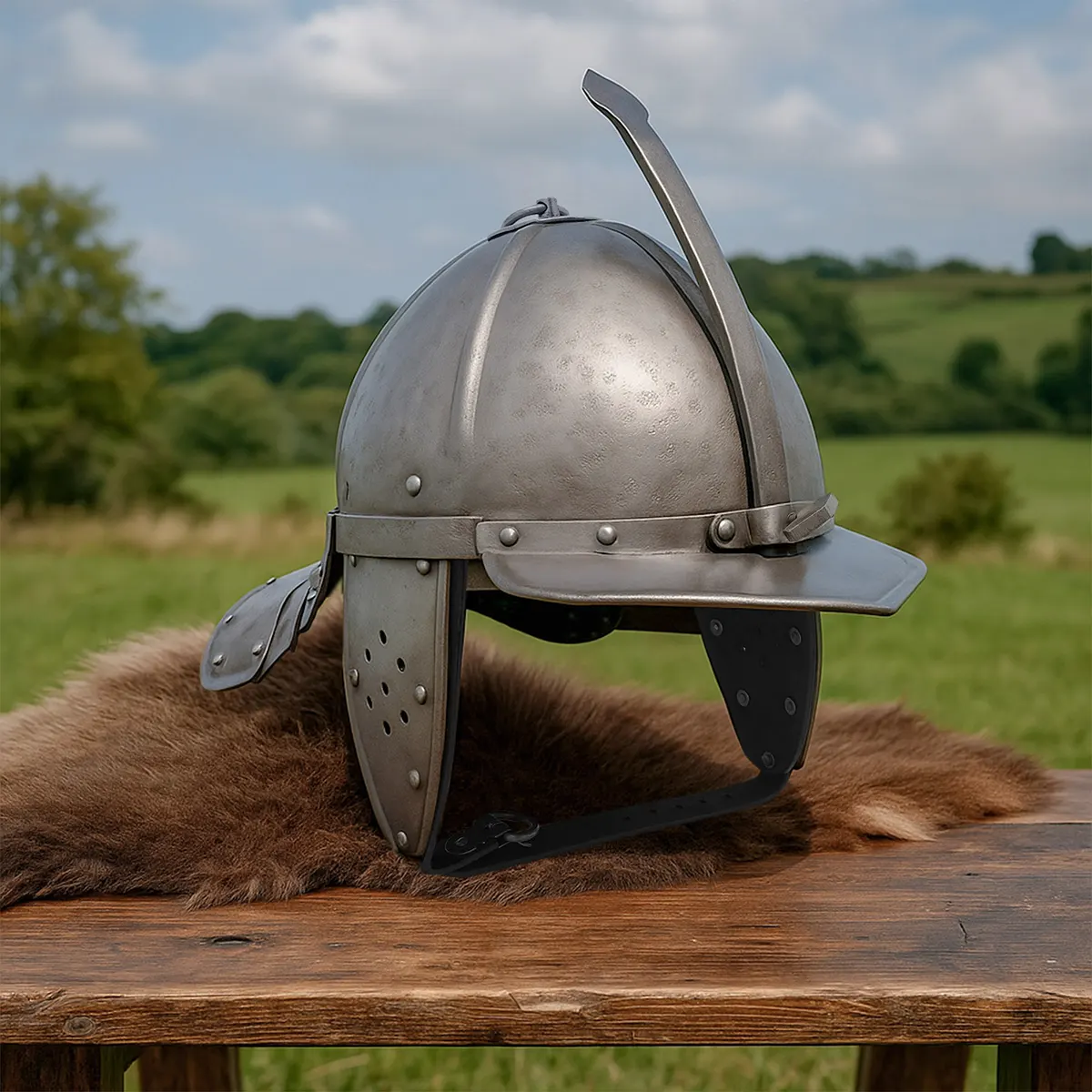 Lobster Tail Pot Helmet - 17th Century Cavalry Steel Helmet - Image 7