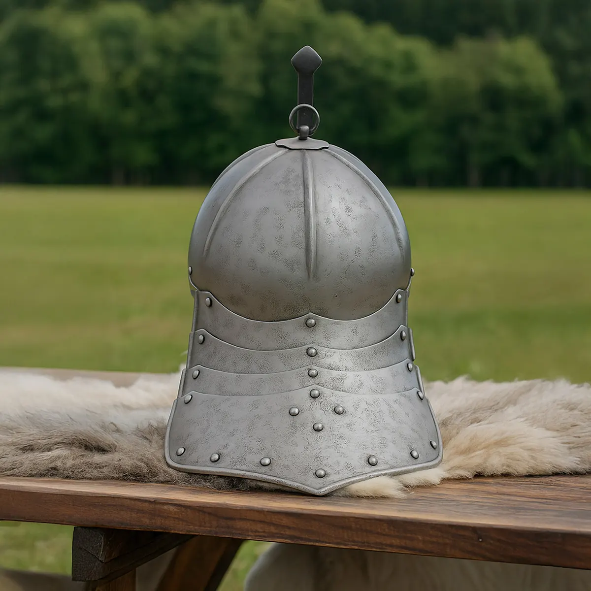 Lobster Tail Pot Helmet - 17th Century Cavalry Steel Helmet - Image 5