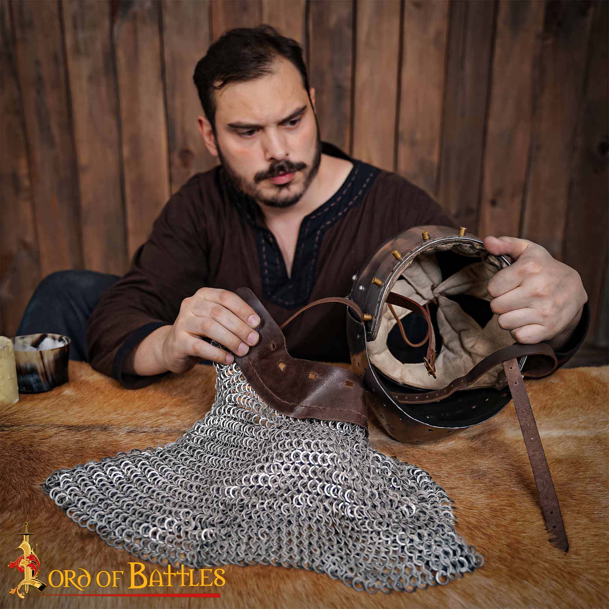 Round Ring Chainmail Aventail, Dome Riveted, 8mm 18 gauge, Mild Steel