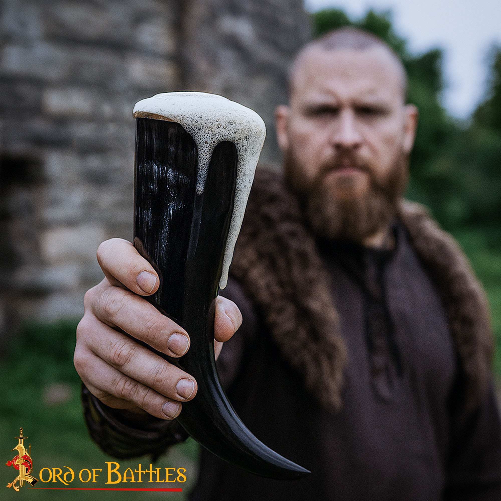 Polished Viking Drinking Horn with Brass Rim – Authentic Ox Horn Cup Medieval Viking Drinking Horn