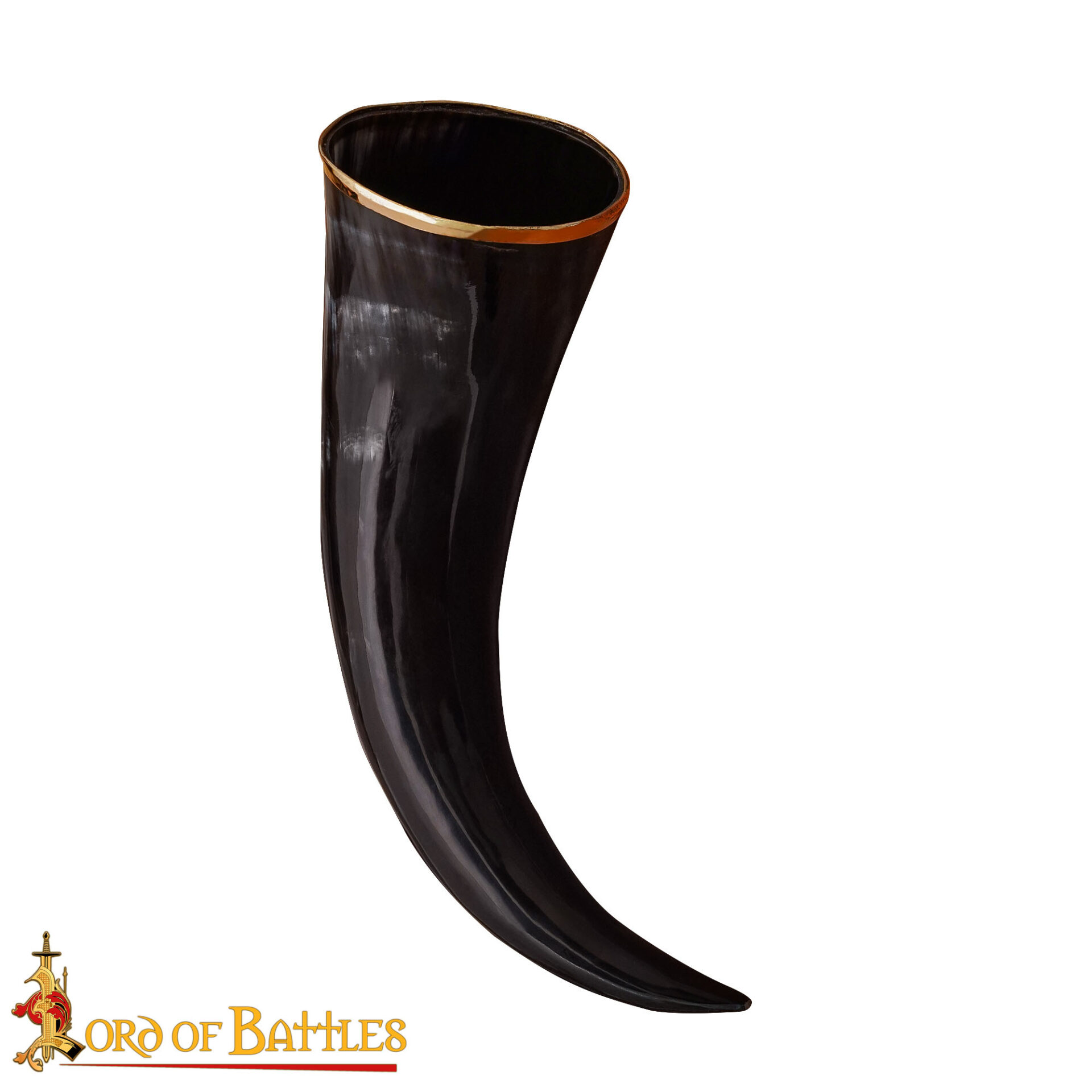 Polished Viking Drinking Horn with Brass Rim – Authentic Ox Horn Cup Medieval Viking Drinking Horn