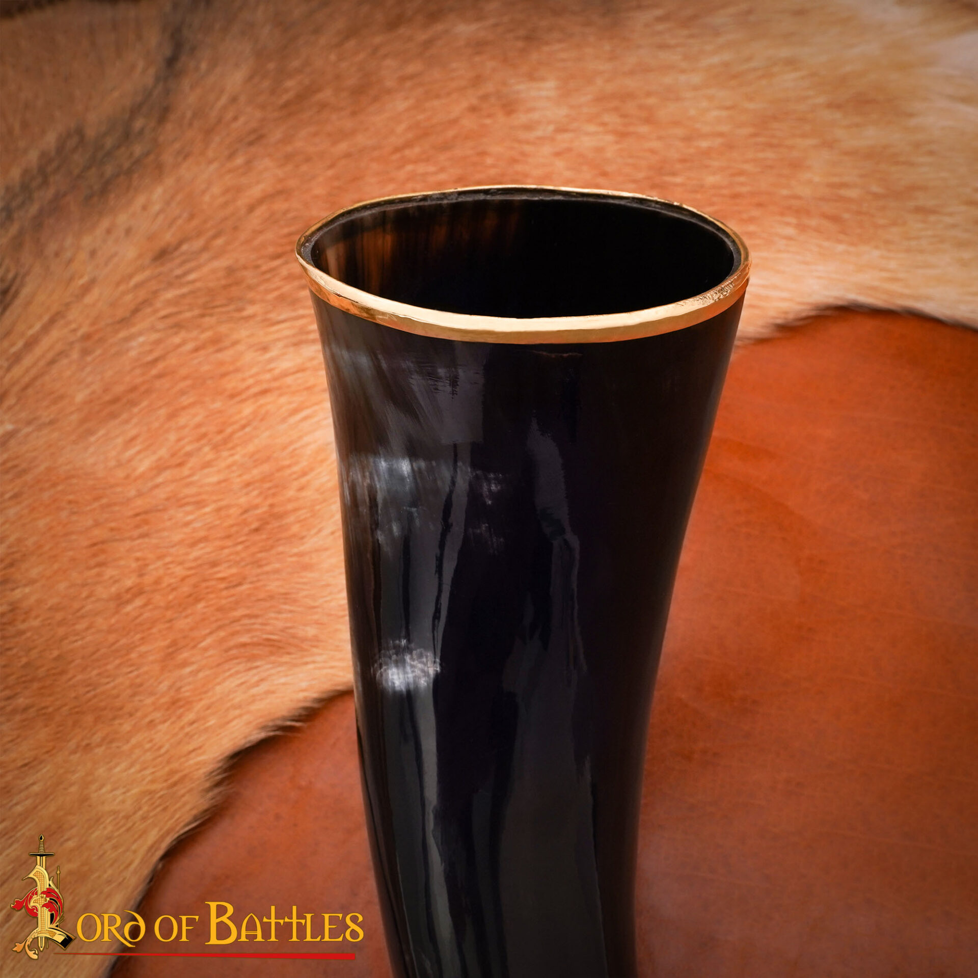 Polished Viking Drinking Horn with Brass Rim – Authentic Ox Horn Cup Medieval Viking Drinking Horn