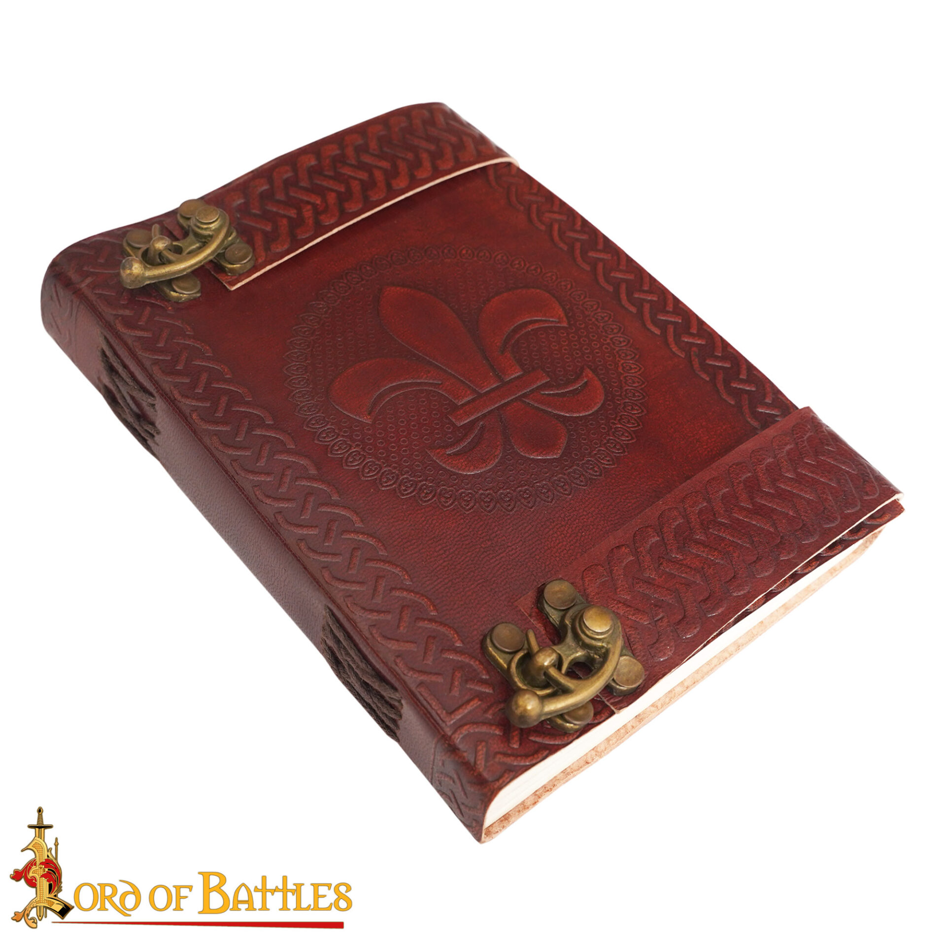 Handmade Leather Journal with Fleur-de-Lys Embossing with Brass Lock-8663BR-WL 3 Handmade Leather Journal