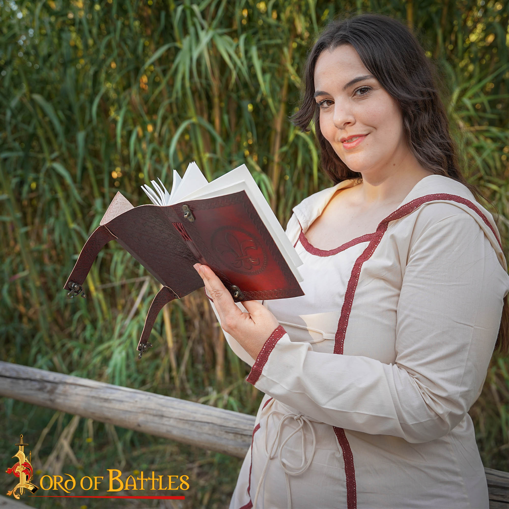 Handmade Leather Journal with Fleur-de-Lys Embossing with Brass Lock-8663BR-WL 6 Handmade Leather Journal