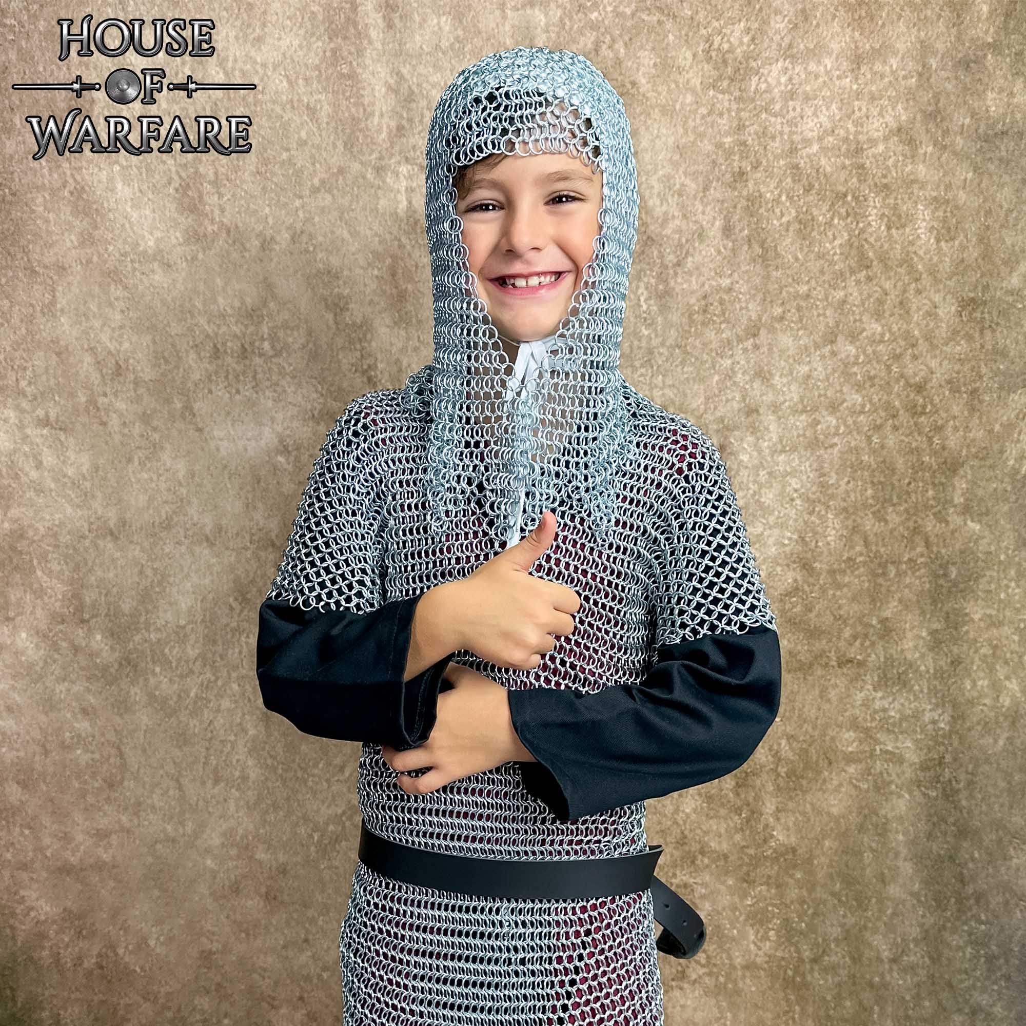 Kids Chainmail Coif V Face Butted Mail with Dagged Edges, 10mm 16 Gauge ZP Rings-700601-S 1 Chainmail Coif