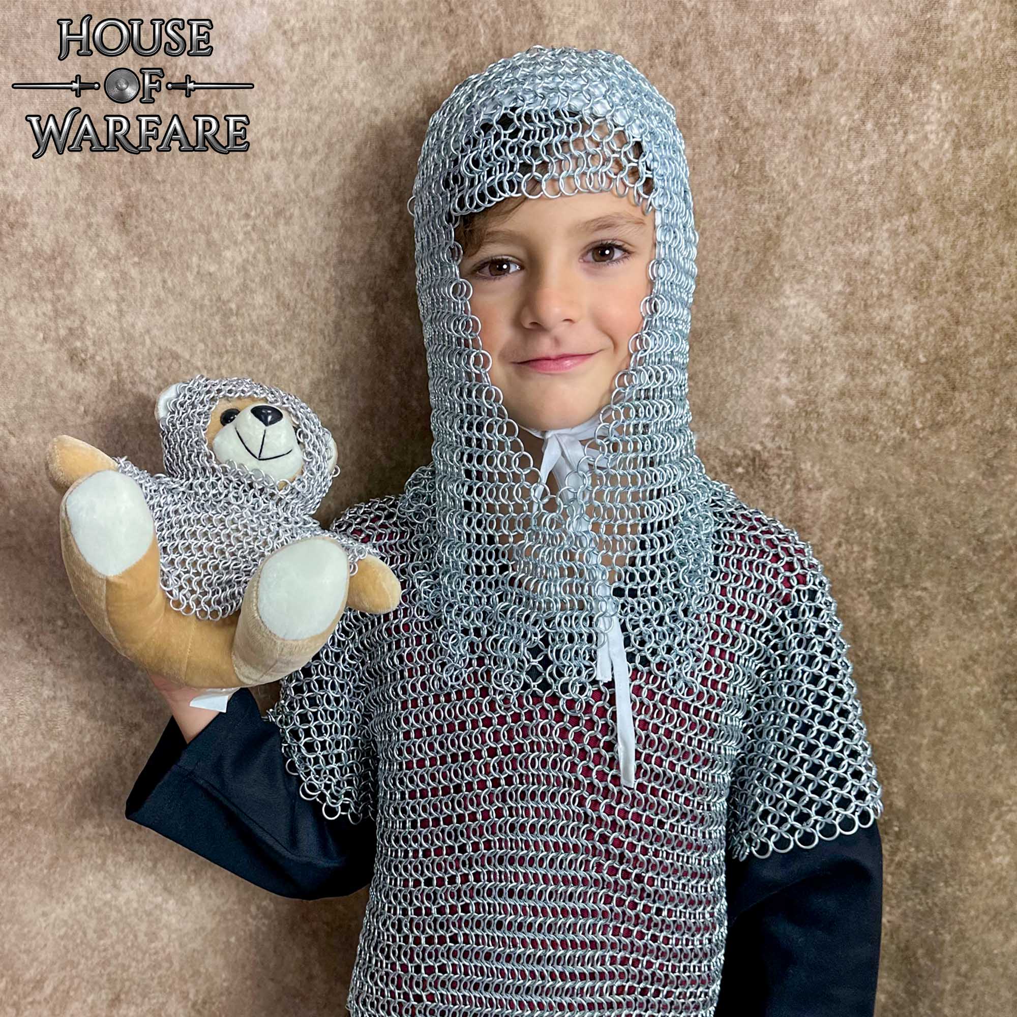 Kids Chainmail Coif V Face Butted Mail with Dagged Edges, 10mm 16 Gauge ZP Rings-700601-S 5 Chainmail Coif