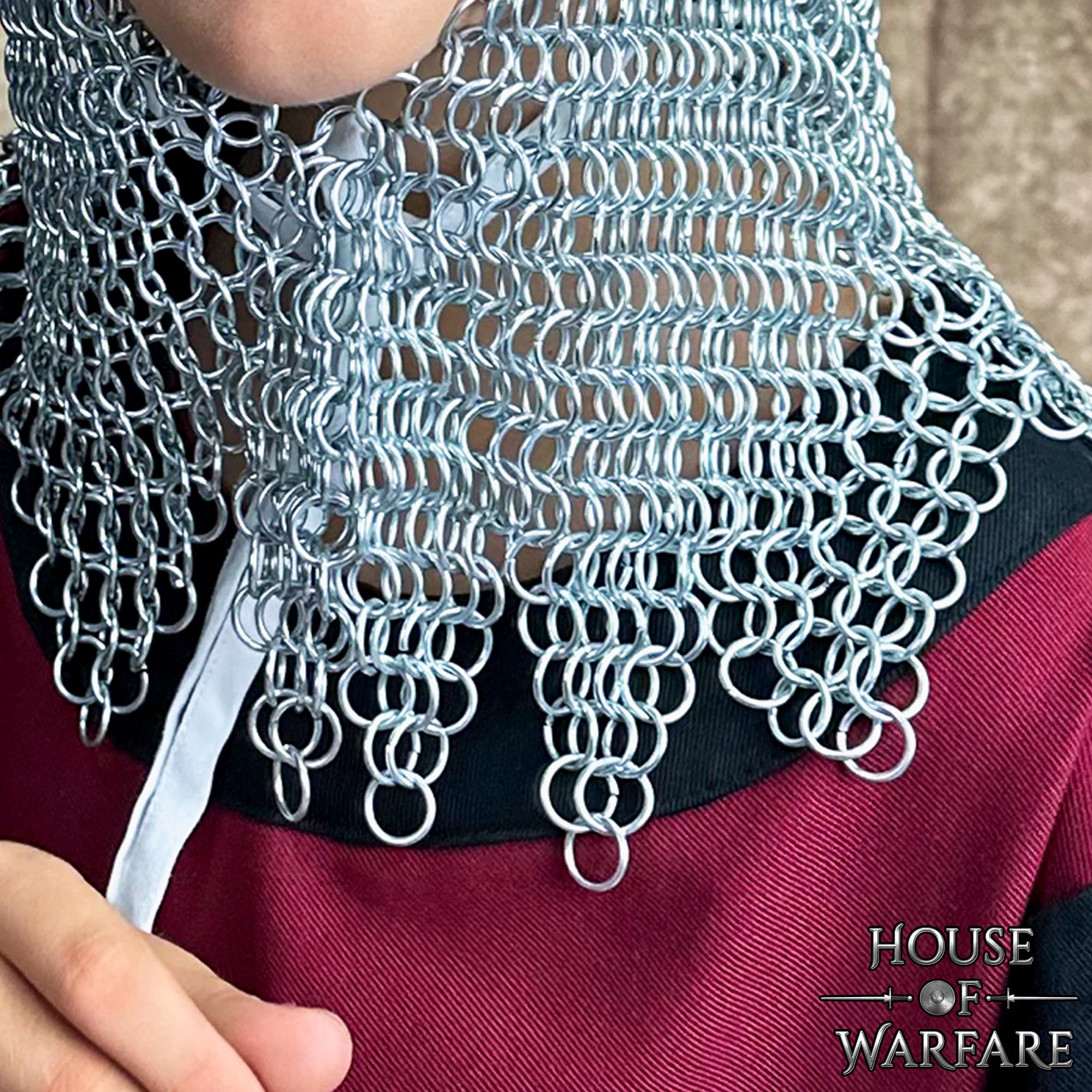 Kids Chainmail Coif V Face Butted Mail with Dagged Edges, 10mm 16 Gauge ZP Rings-700601-S 6 Chainmail Coif