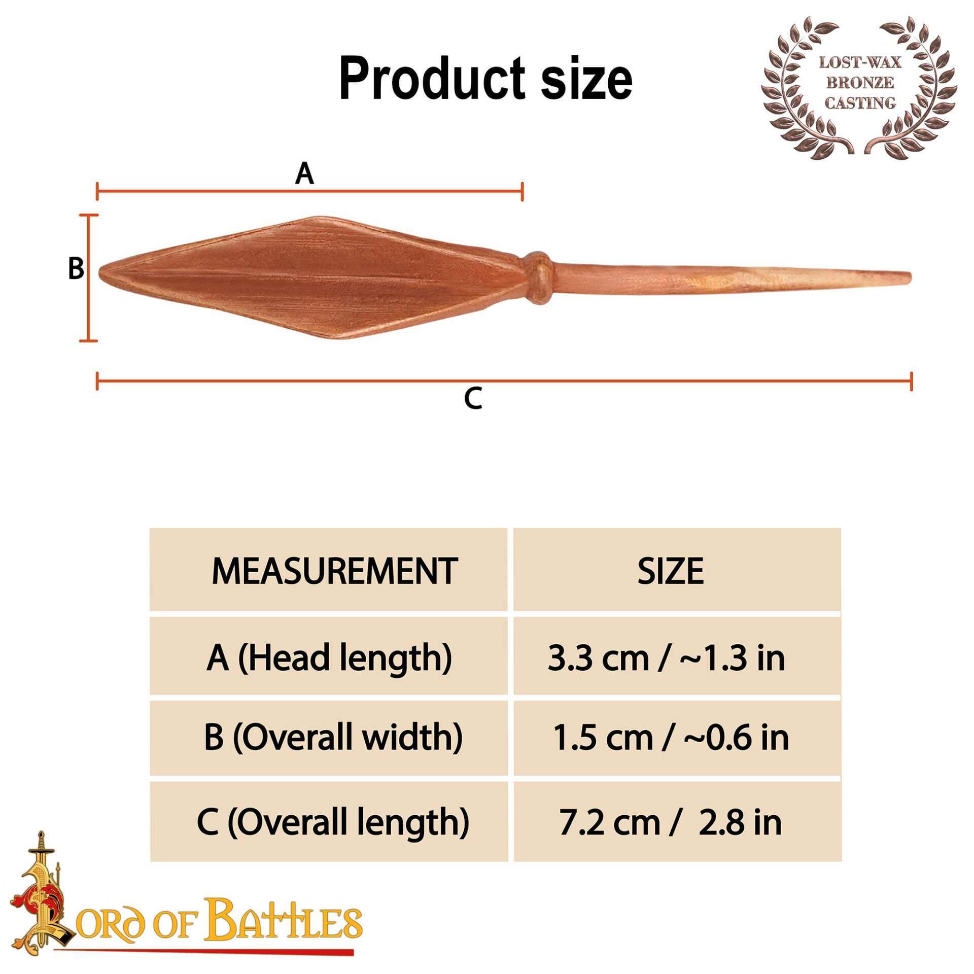 Lost-wax Cast Bronze Small Arrowhead-26486BZ 2 Roman Long Arrowhead