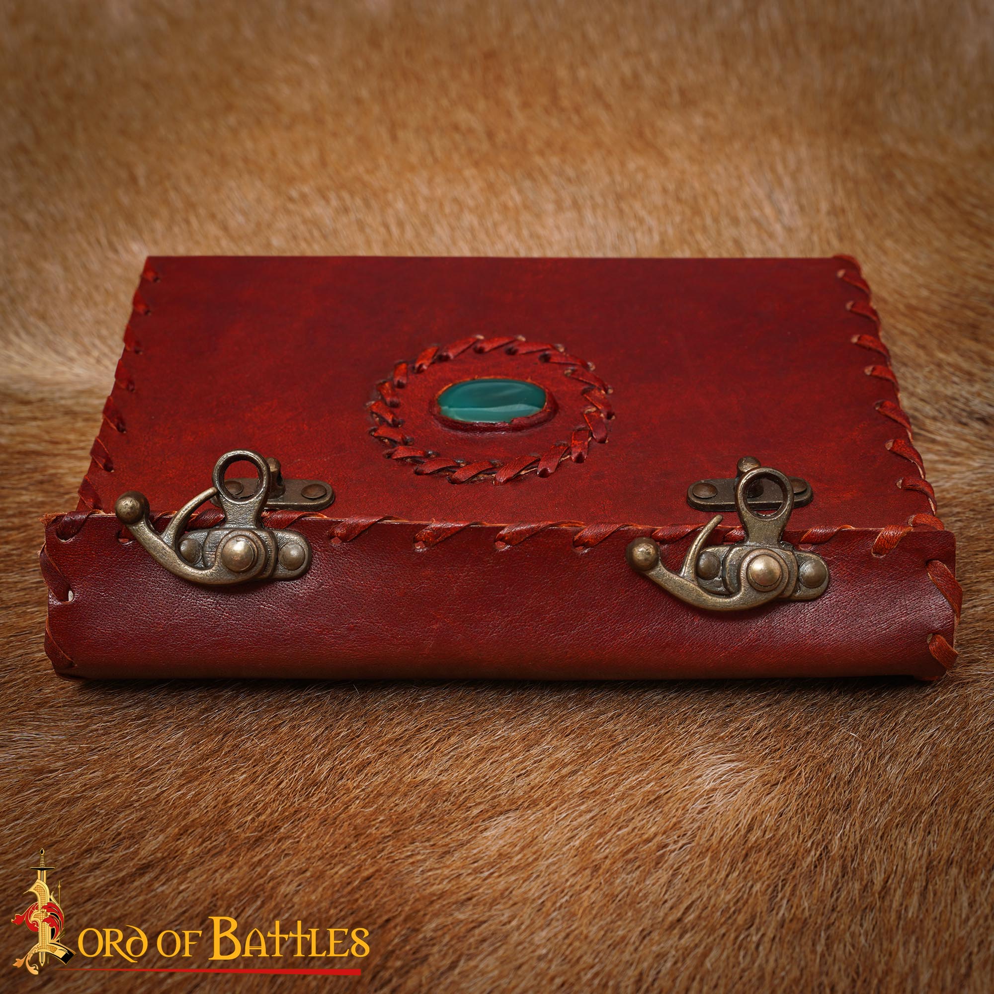 Genuine Leather Journal with Stone & Brass Lock – Handmade Vintage Notebook, Medieval Diary for Writing, Sketching & Gifting genuine leather journal