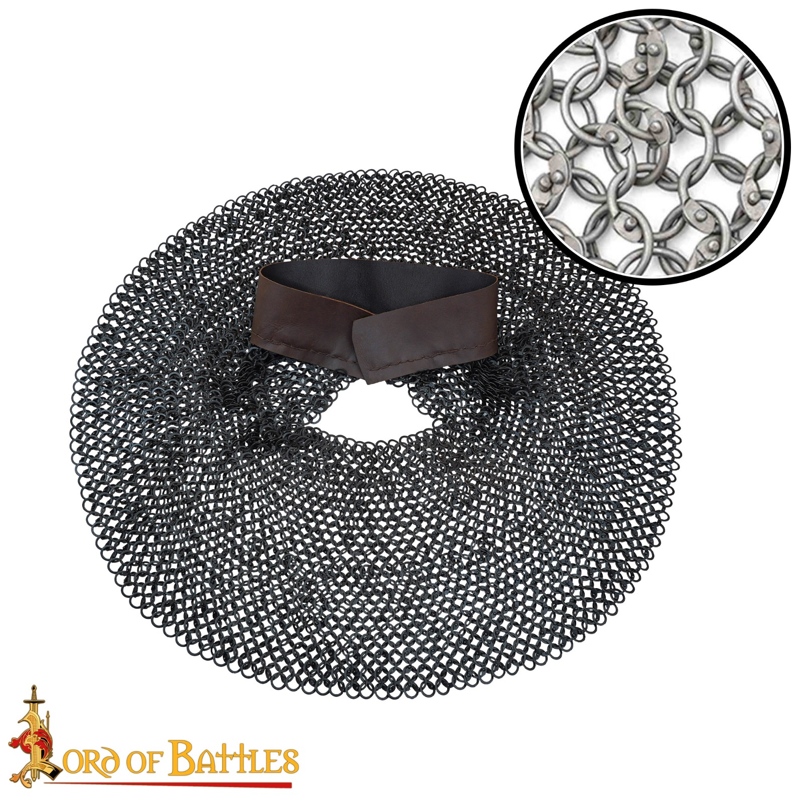 Round Ring Chainmail Aventail, Dome Riveted, 8mm 18 gauge, Mild Steel