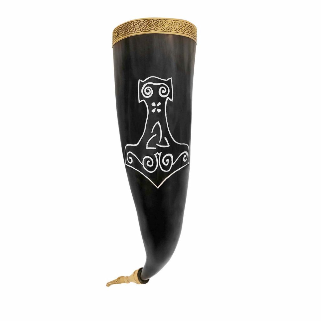 Viking Drinking Horn with Mjolnir Design