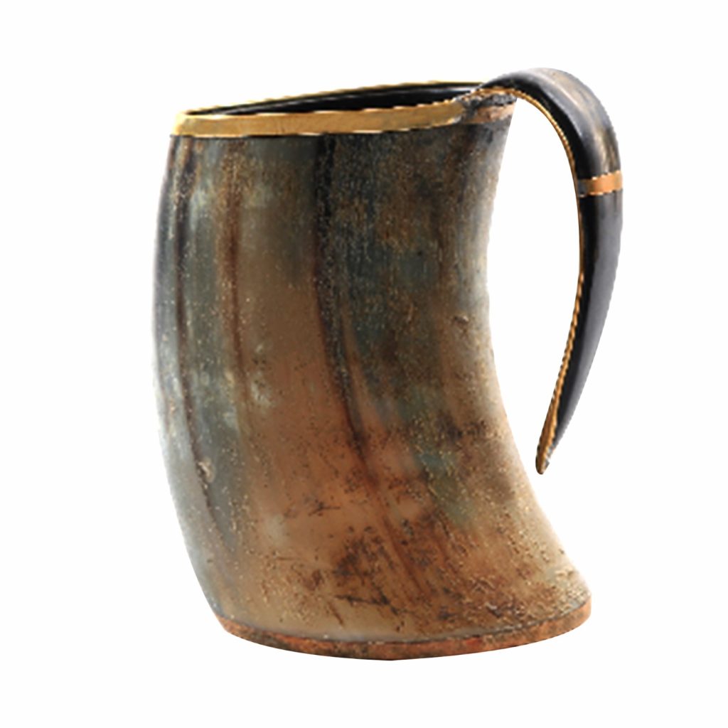 Large Drinking Horn Tankard with Brass Rim