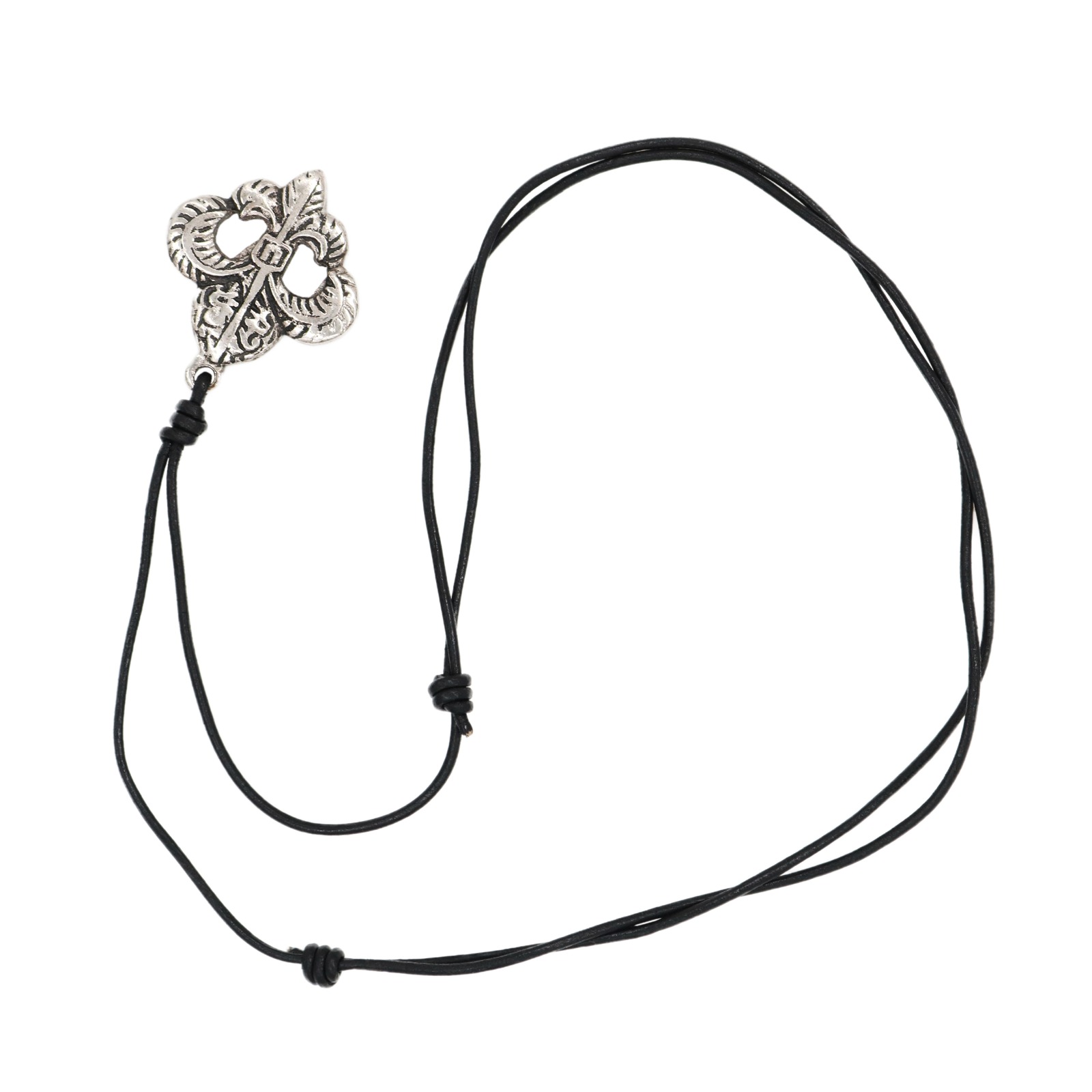 Fleur de Lys Steel Pendant with Genuine Leather Cord