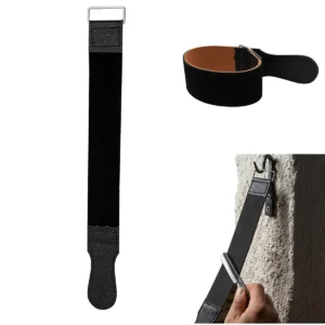 Premium Genuine Leather Razor Sharpening Strop with Metal Loop – Black Leather Honing Strap for Knives & Blades