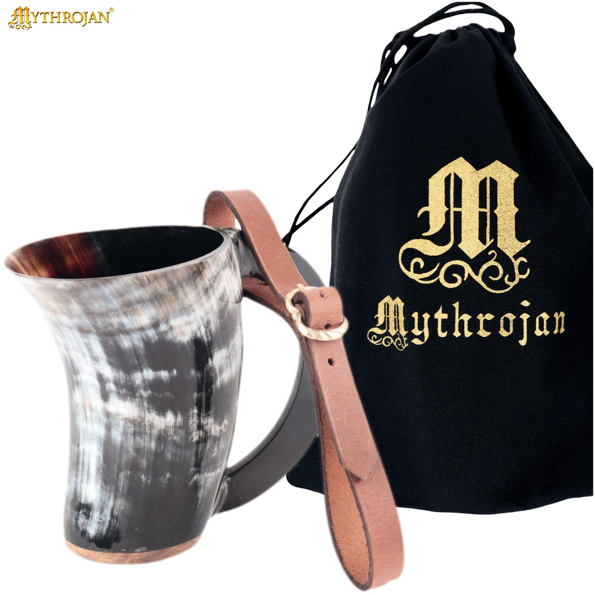 Mythrojan Hot Horn Mug Tankard with Leather Strap 300ml