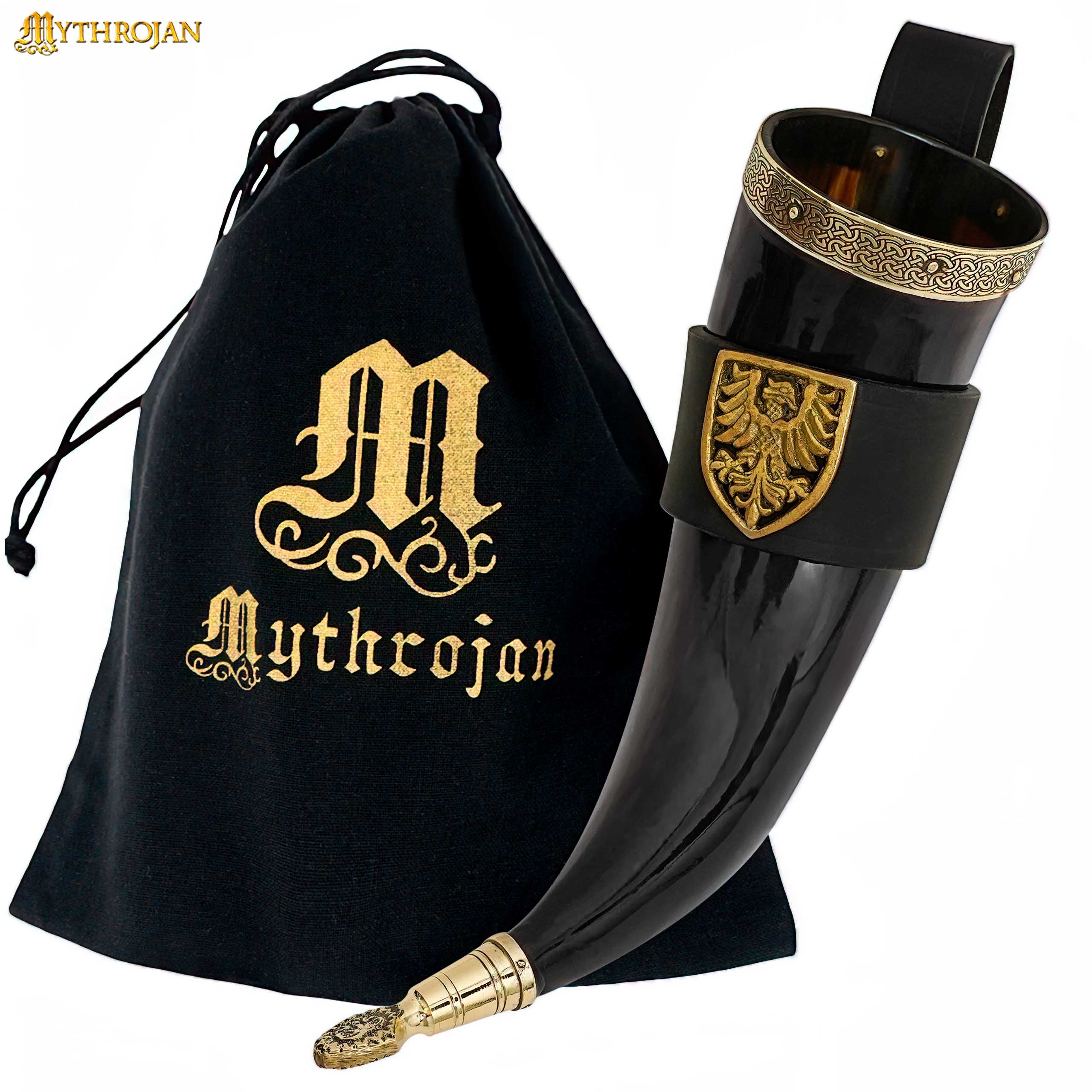 Mythrojan THE TOURNAMENT CHAMPION - Viking Drinking Horn with Black Leather holder Mythrojan THE TOURNAMENT CHAMPION - Viking Drinking Horn with Black Leather holder