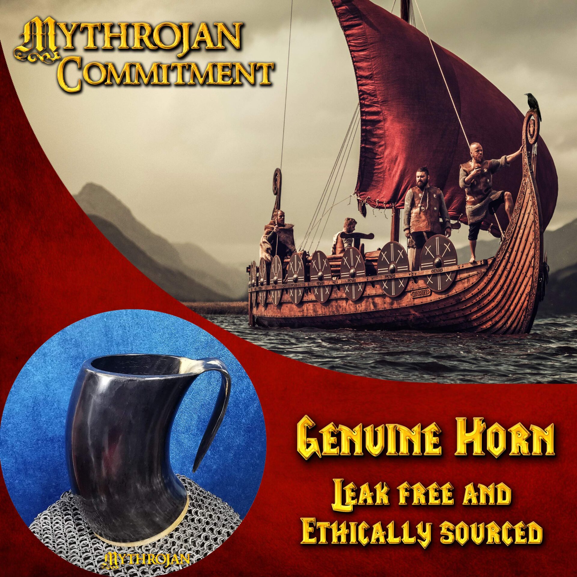 Mythrojan Horn Mug Tankard with Red Leather Strap 1400 ml