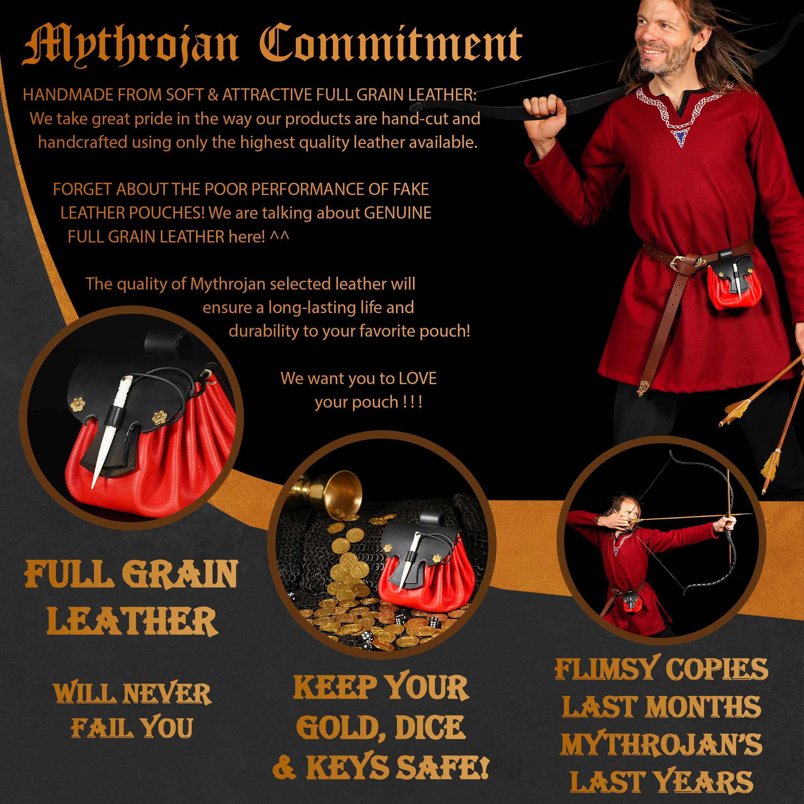 Mythrojan Medieval Small Leather Belt Pouch LARP Renaissance Waist Bag