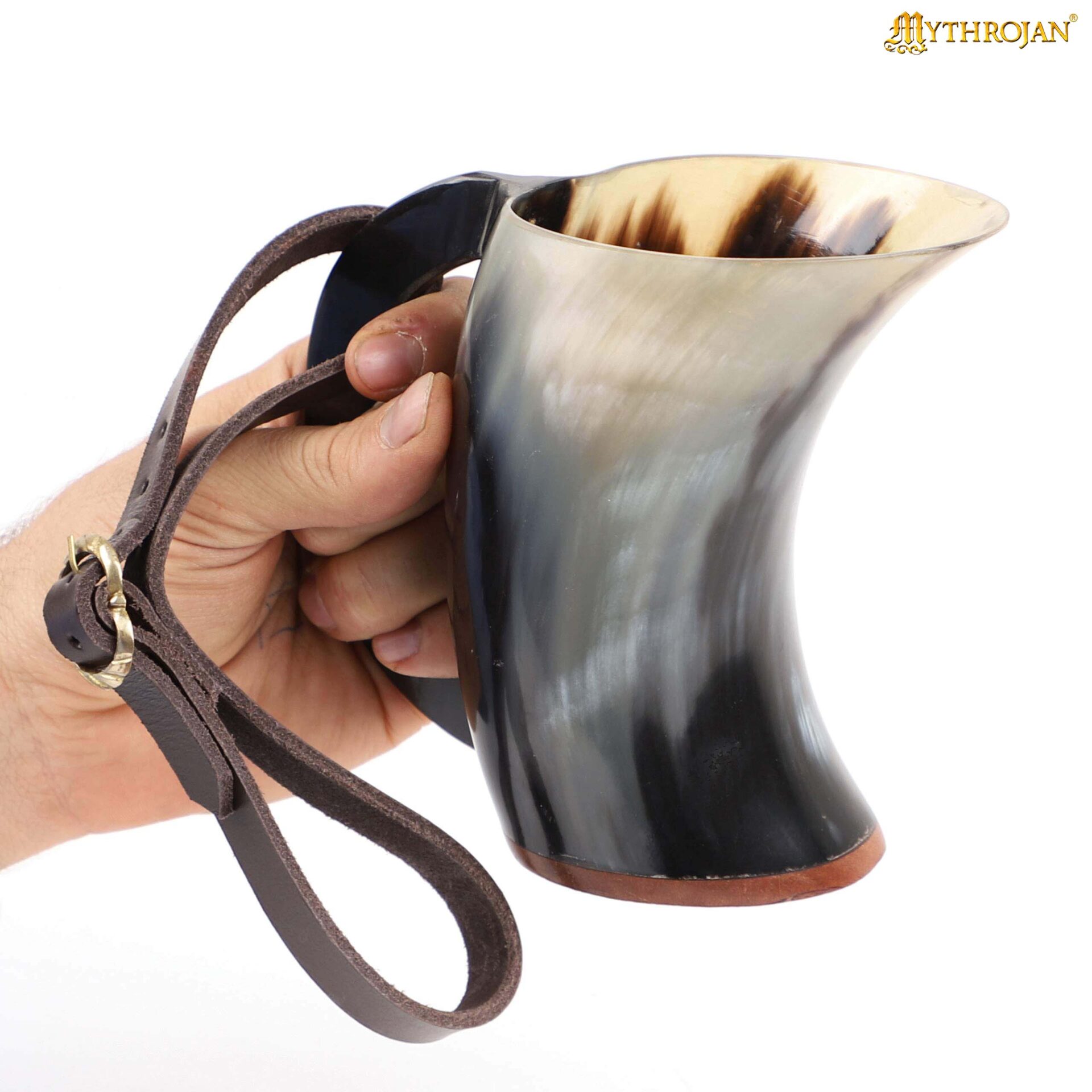 Mythrojan Hot Horn Mug Tankard with Leather Strap 300ml