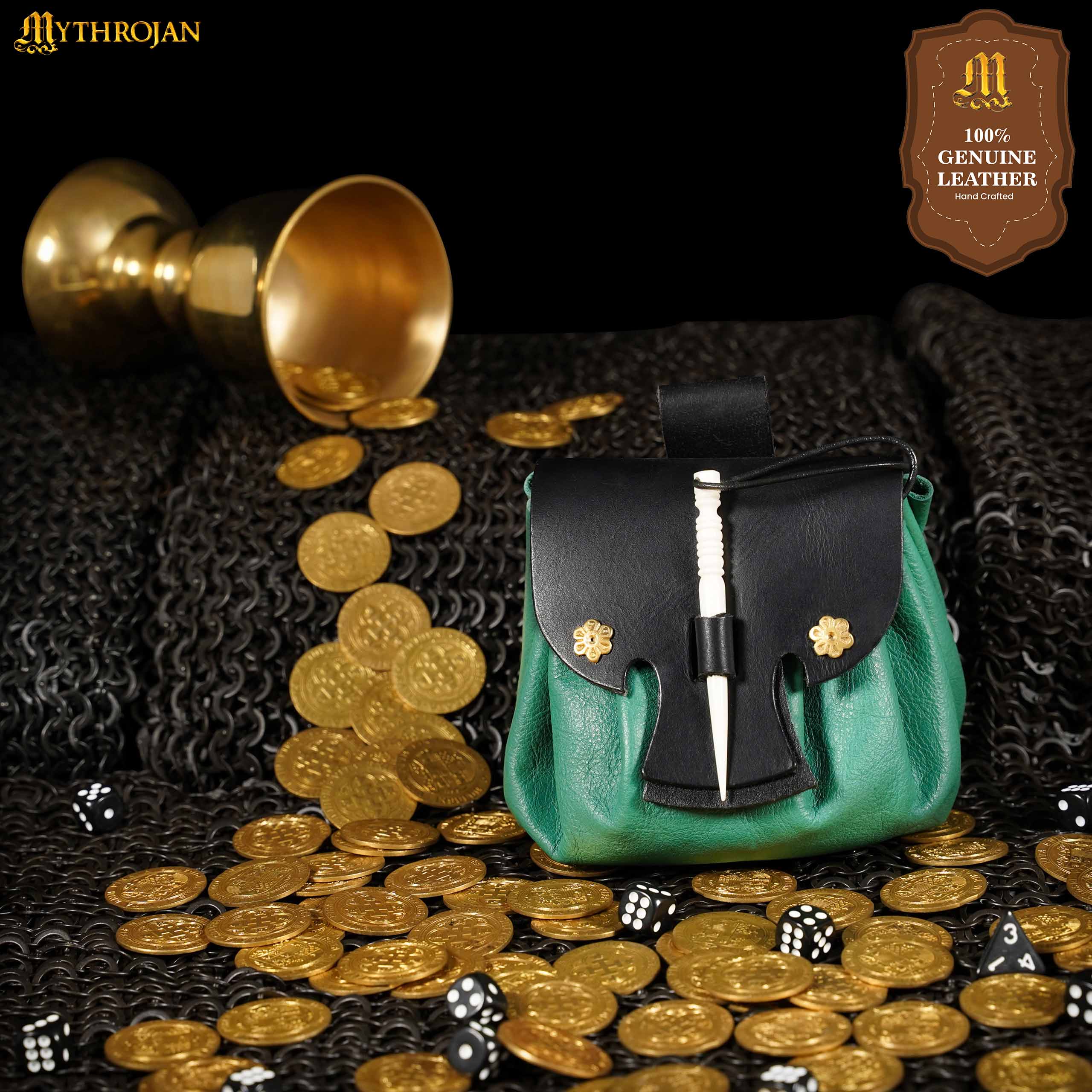 Mythrojan Medieval Small Leather Belt Pouch LARP Renaissance Waist Bag