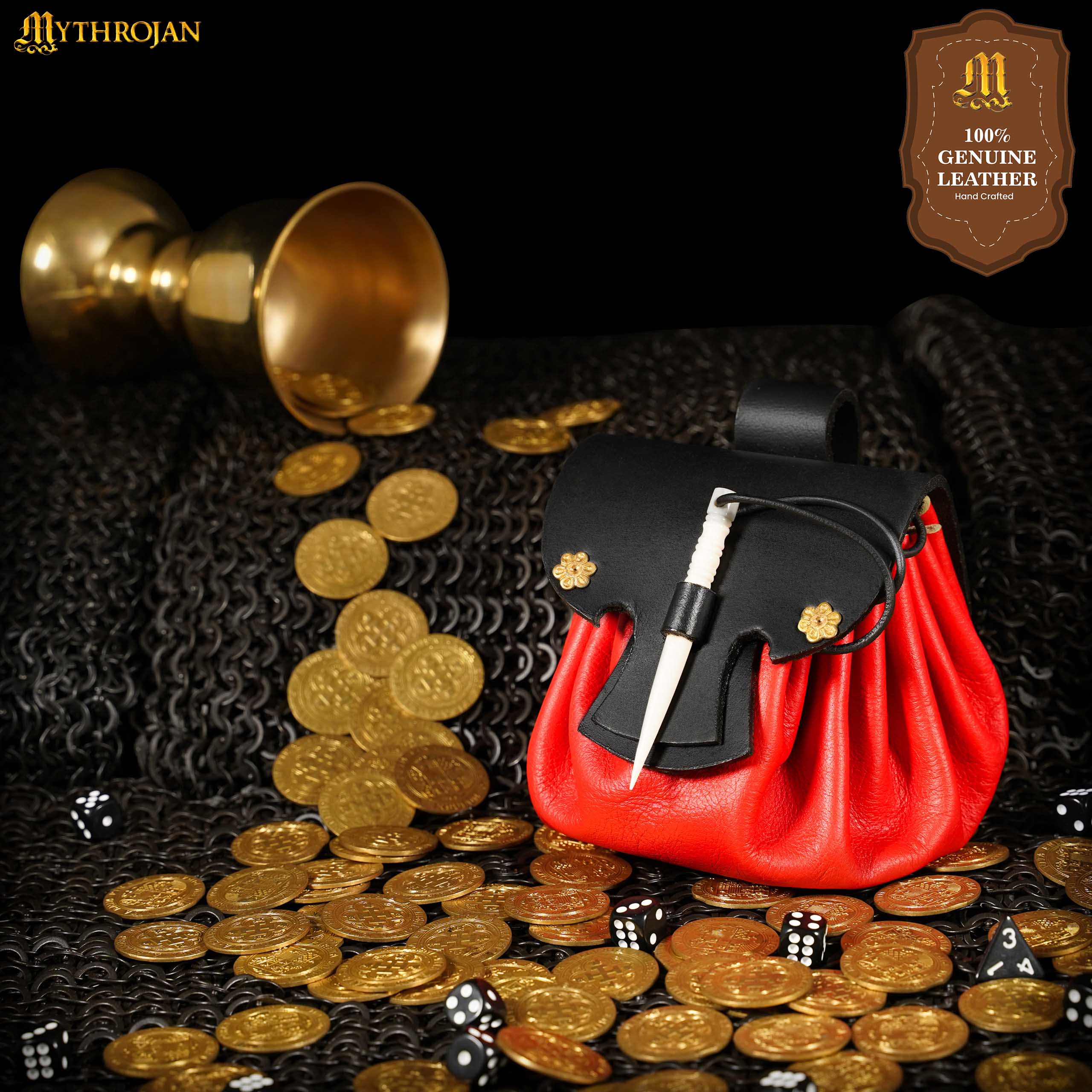 Mythrojan Medieval Small Leather Belt Pouch LARP Renaissance Waist Bag