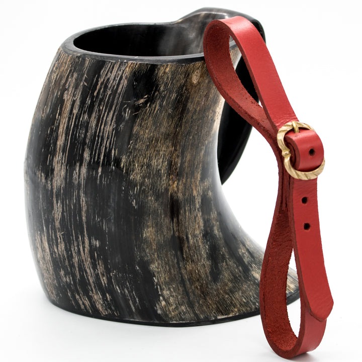 Mythrojan Horn Mug Tankard with Red Leather Strap 1400 ml
