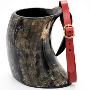 Mythrojan Horn Mug Tankard with Red Leather Strap 1400 ml