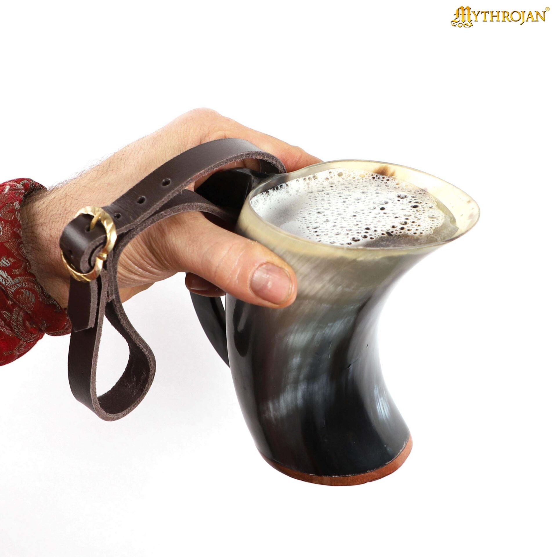 Mythrojan Hot Horn Mug Tankard with Leather Strap 300ml