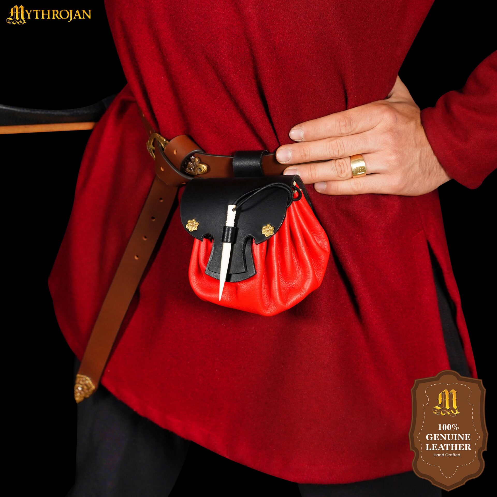 Mythrojan Medieval Small Leather Belt Pouch LARP Renaissance Waist Bag