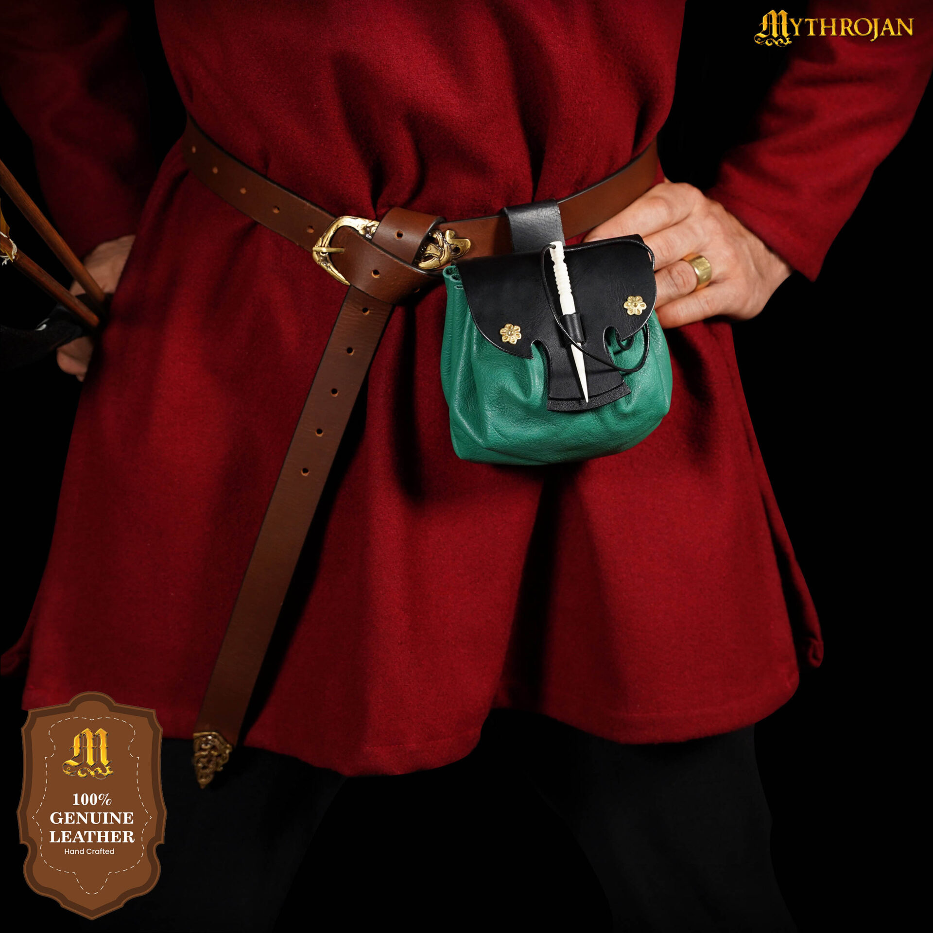 Mythrojan Medieval Small Leather Belt Pouch LARP Renaissance Waist Bag