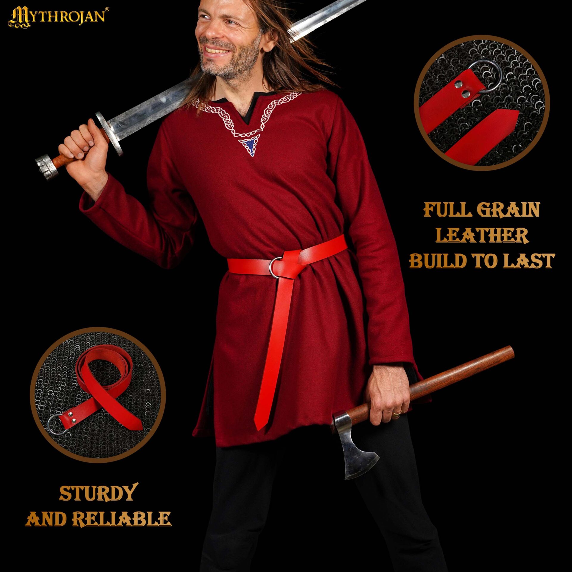 Medieval O-Ring Leather Belt-300903RD 4 Mythrojan O Ring Medieval Leather Viking Belt