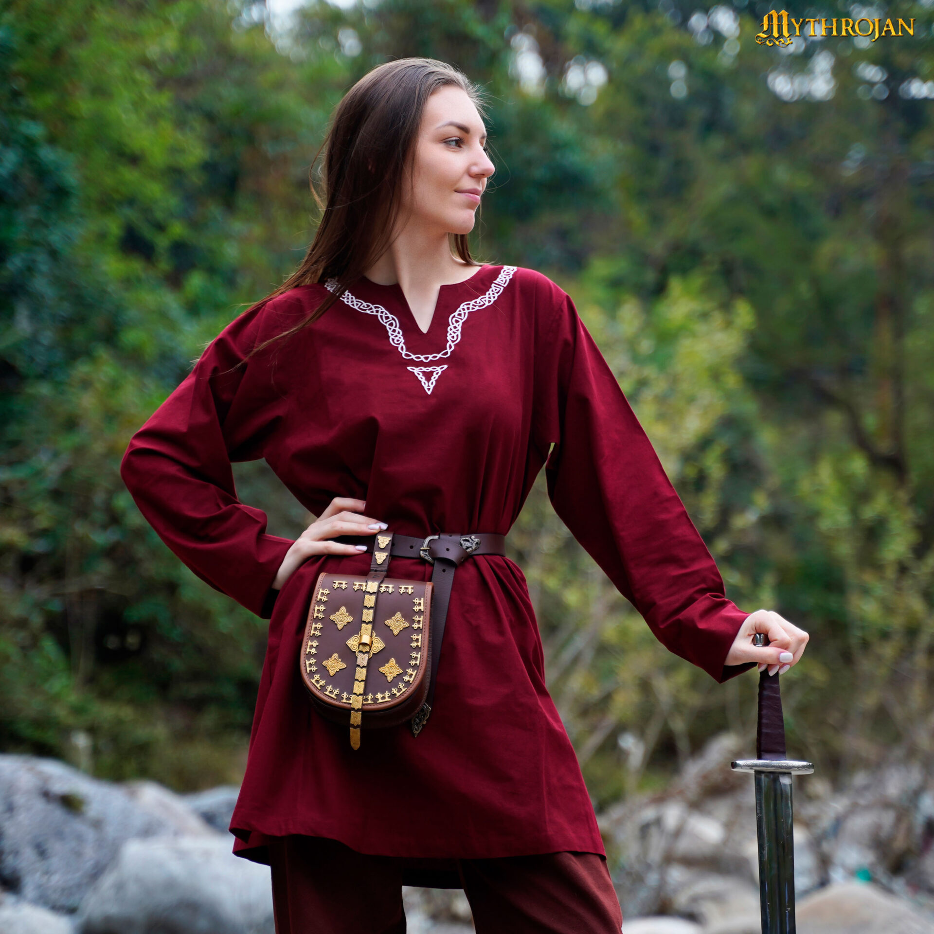 Medieval Viking Cotton Tunic with Embroidery-300836MFS 5 Cotton Tunic