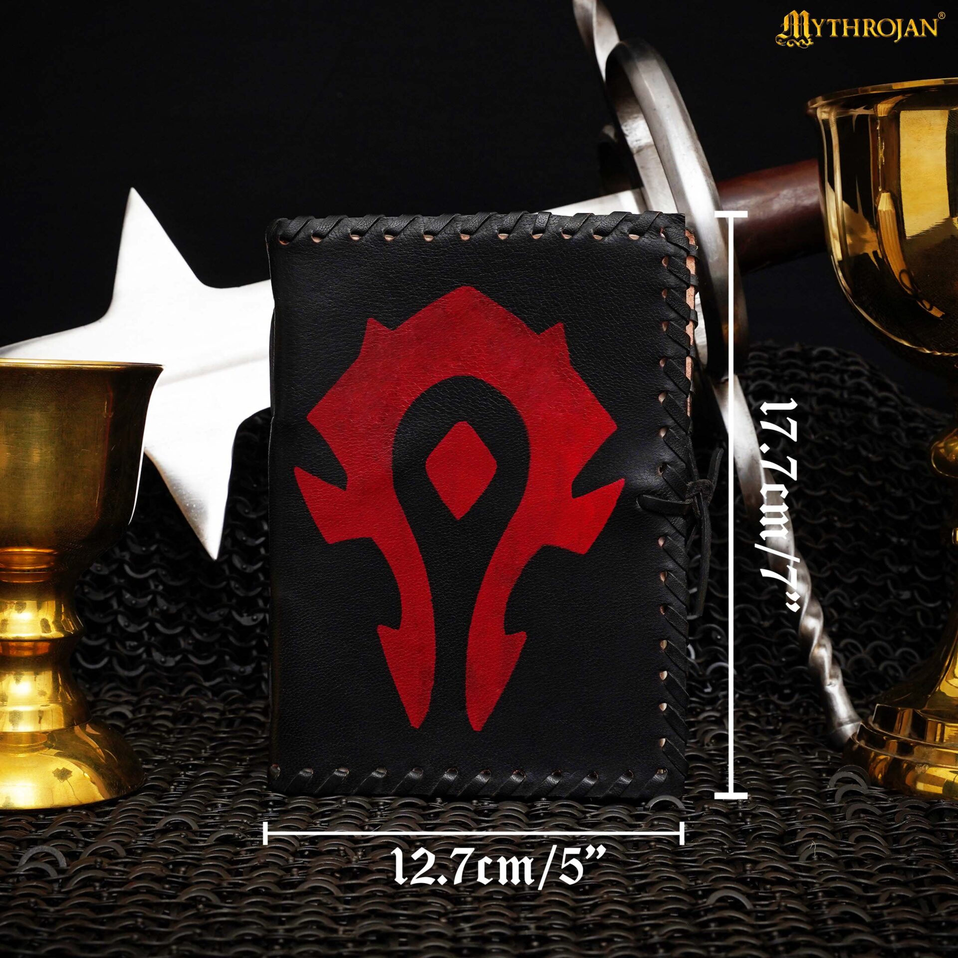 Mythrojan FOR THE HORDE Black WARCRAFT MEDIEVAL LEATHER JOURNAL 5 x 7 inches