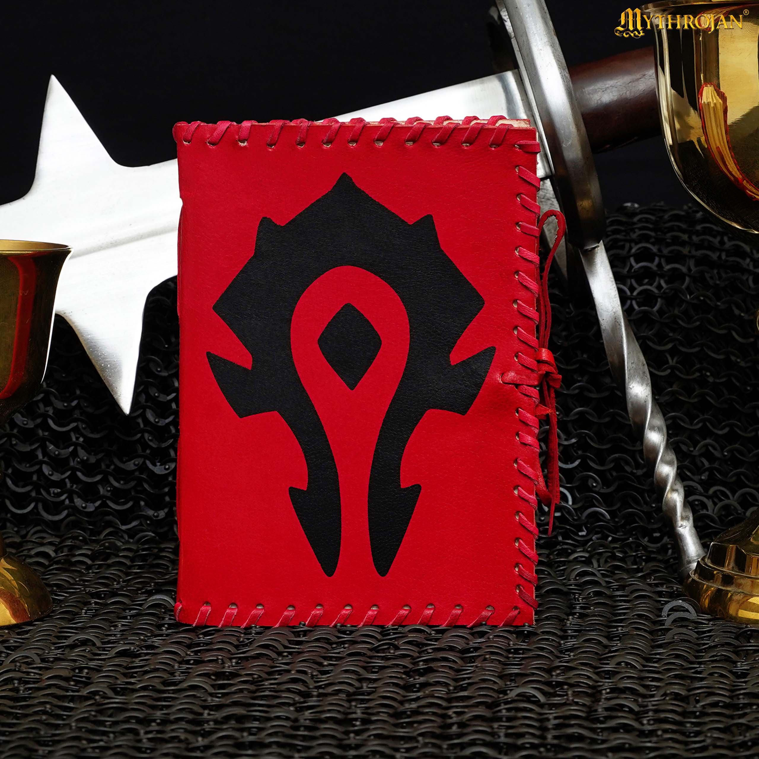 Mythrojan FOR THE HORDE Black WARCRAFT MEDIEVAL LEATHER JOURNAL 5 x 7 inches