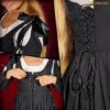 poplin-ladies-medieval-dress-with-voile-inner-blouse-black-300982BKW-M 5 Renaissance Overdress